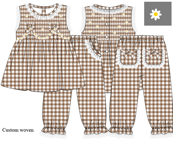 Walnut Checkered Smocked Pant Set: ETA October