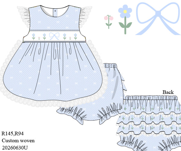 BlueBell Bow Smocked Apron Bloomer set: Eta December