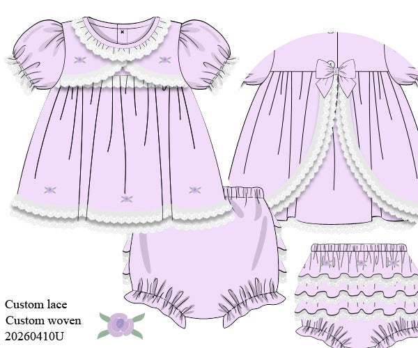 Lavender Lullaby collection: Purple Swing back bloomer set- August