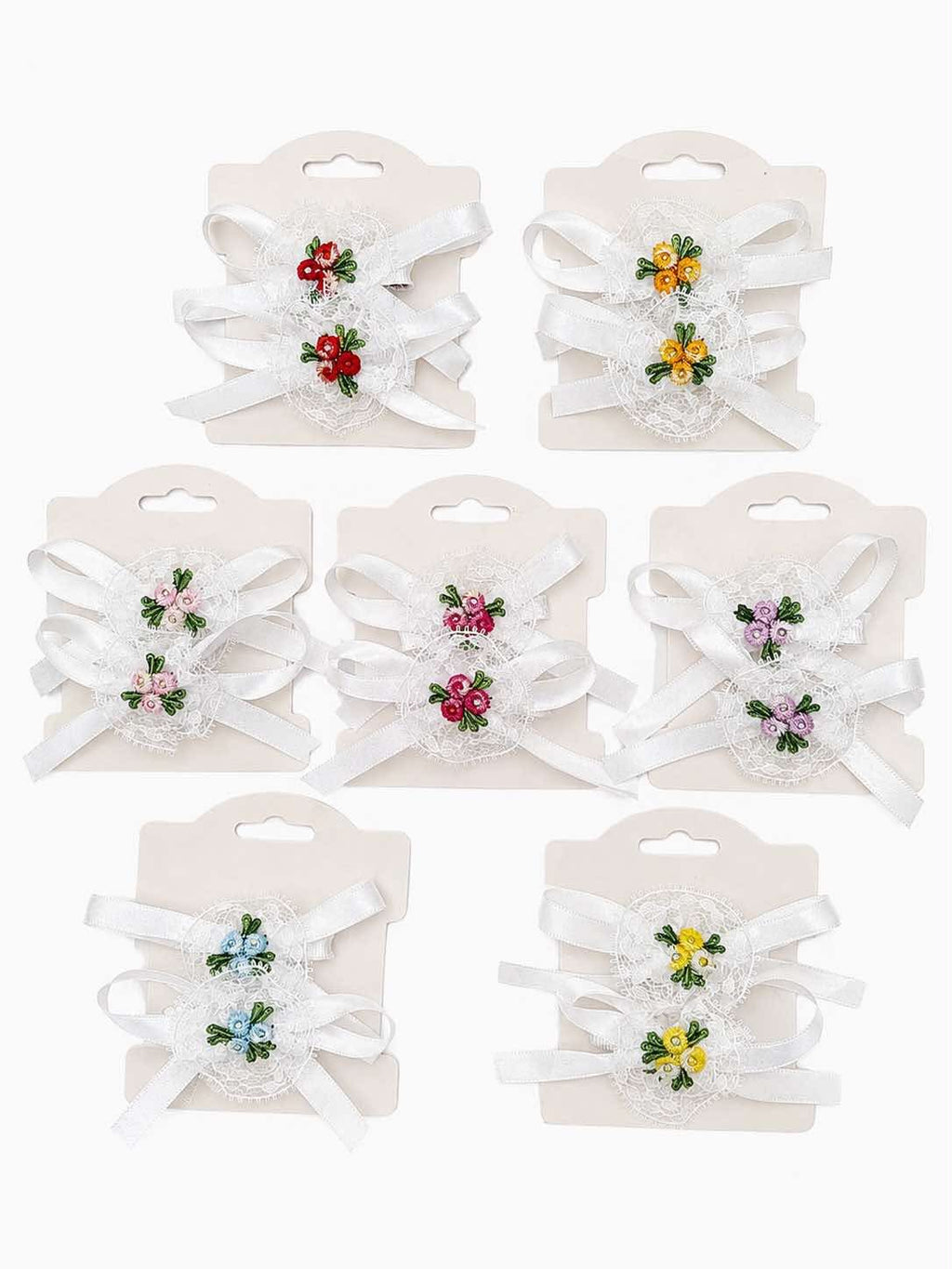 White Ribbon and lace rosettes Hair clips - Hair bows