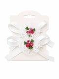 White Ribbon and lace rosettes Hair clips - Hair bows