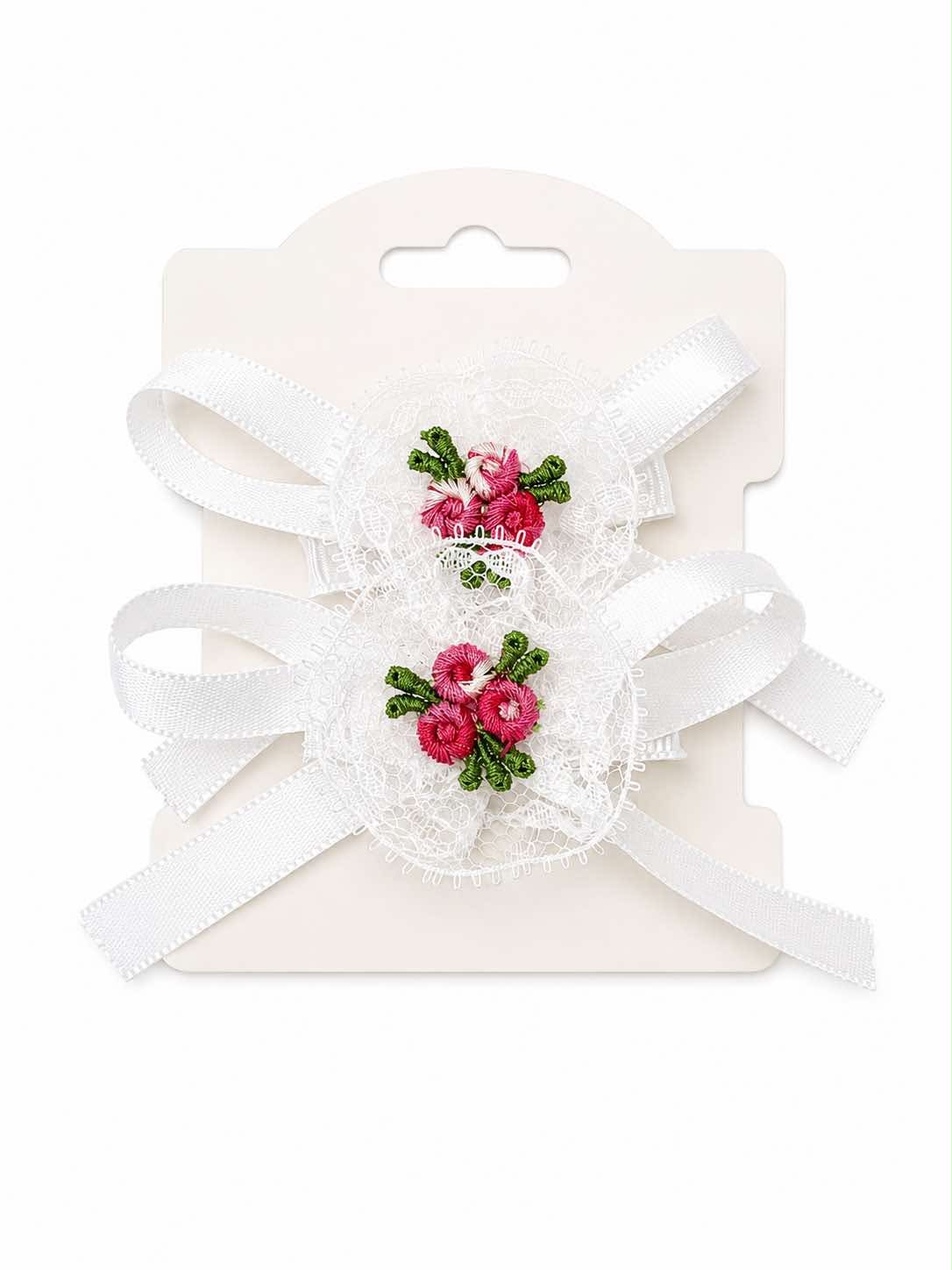 White Ribbon and lace rosettes Hair clips - Hair bows